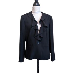 Vintage Women's Black Suit Jacket Ruffled Lined Black Classic